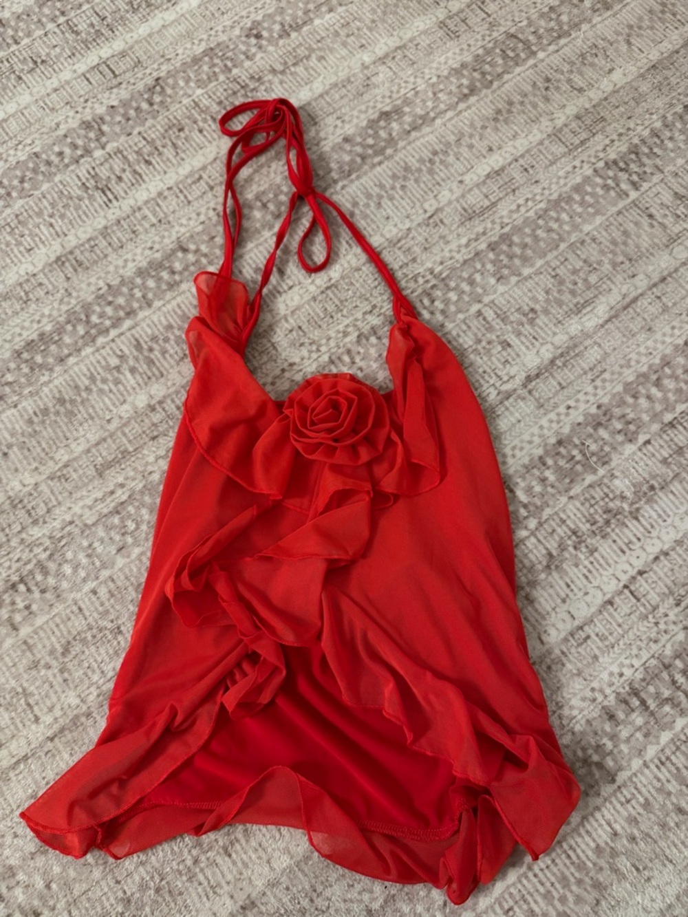 Red Floral Fringe Halter Neck Top